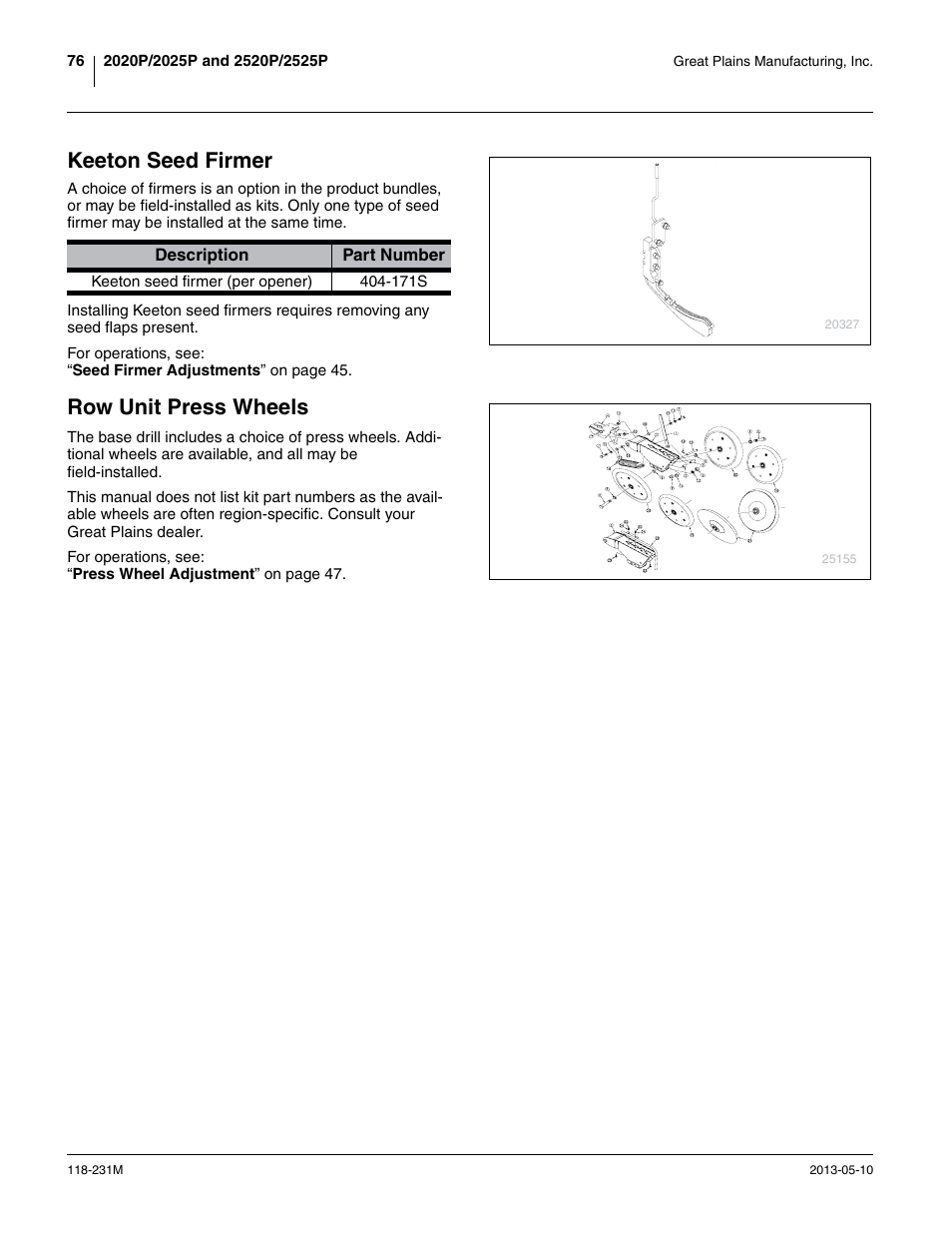 Keeton seed firmer, Row unit press wheels | Great Plains 2525P Operator Manual User Manual | Page 80 / 106