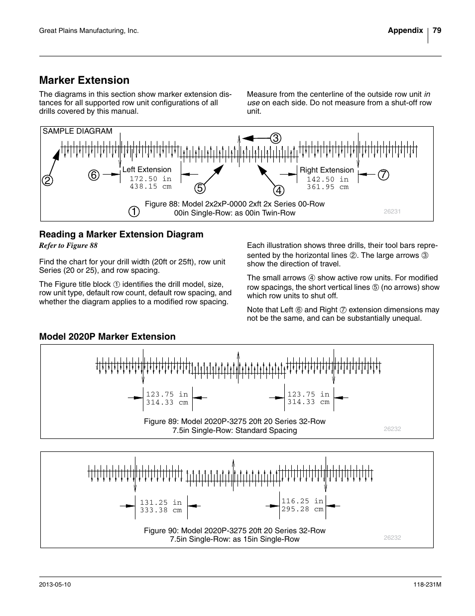 Marker extension, Reading a marker extension diagram, Model 2020p marker extension | 5 to tr30, 5 to 15 | Great Plains 2525P Operator Manual User Manual | Page 83 / 106