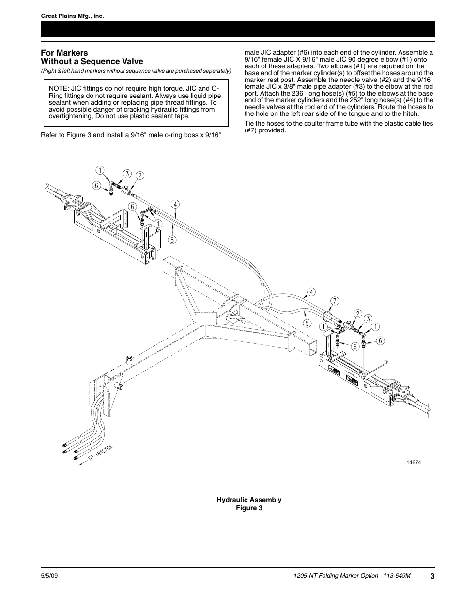 For markers without a sequence valve | Great Plains 1205-NT Assembly Instructions User Manual | Page 3 / 10
