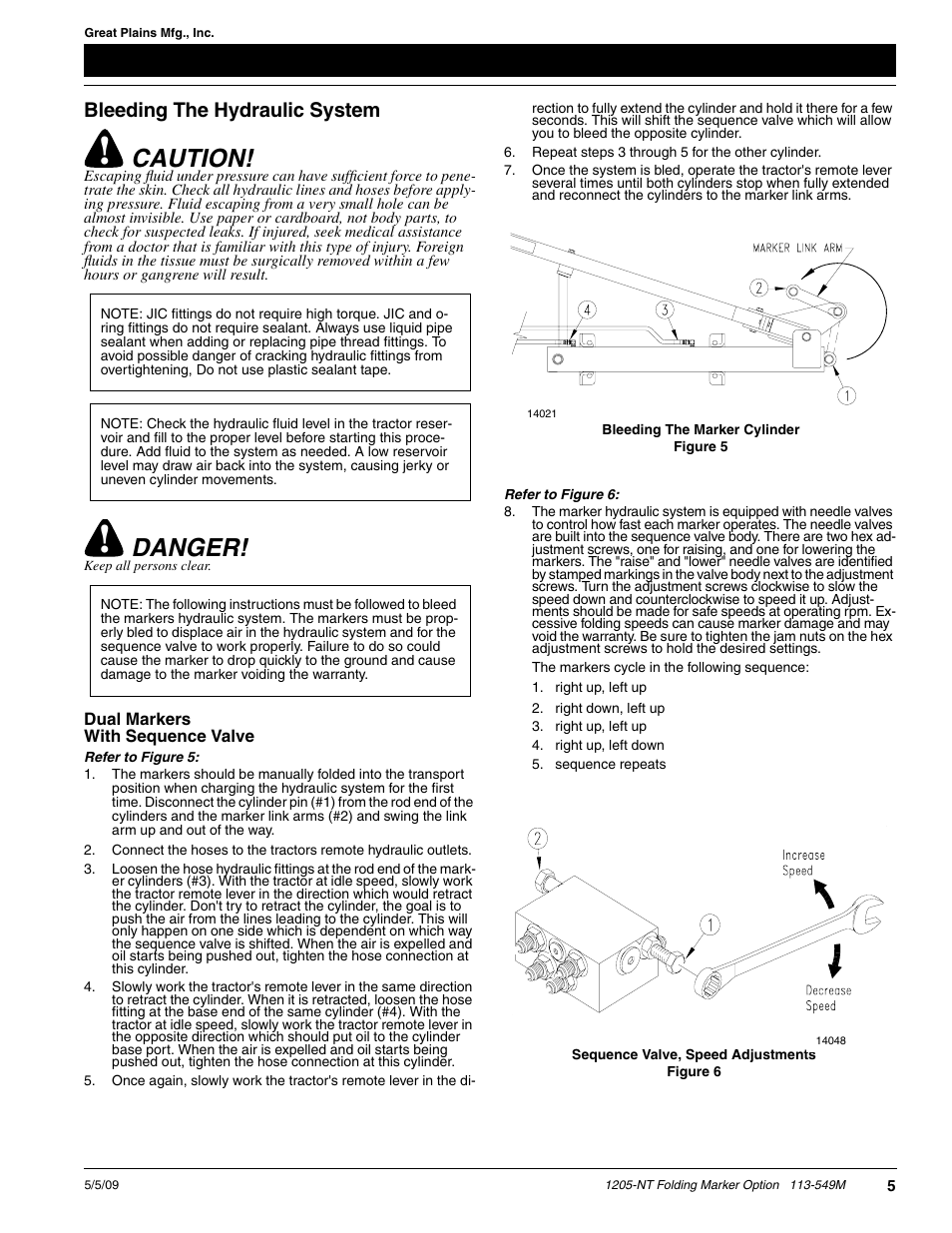 Caution, Danger, Bleeding the hydraulic system | Great Plains 1205-NT Assembly Instructions User Manual | Page 5 / 10