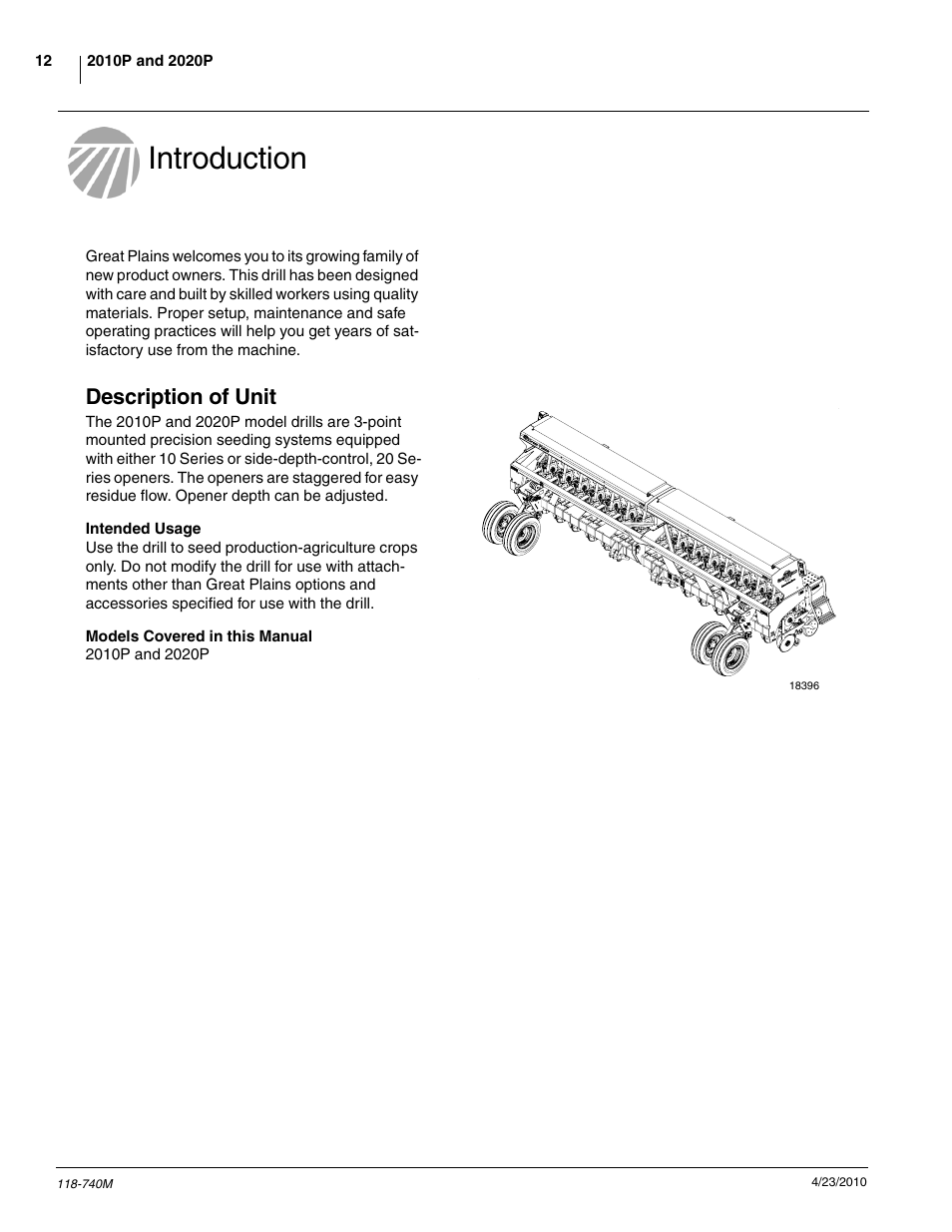 Introduction, Description of unit | Great Plains 2020P Operator Manual User Manual | Page 14 / 136