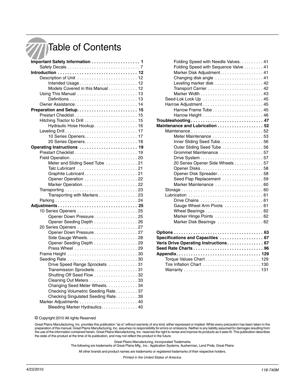 Great Plains 2020P Operator Manual User Manual | Page 2 / 136