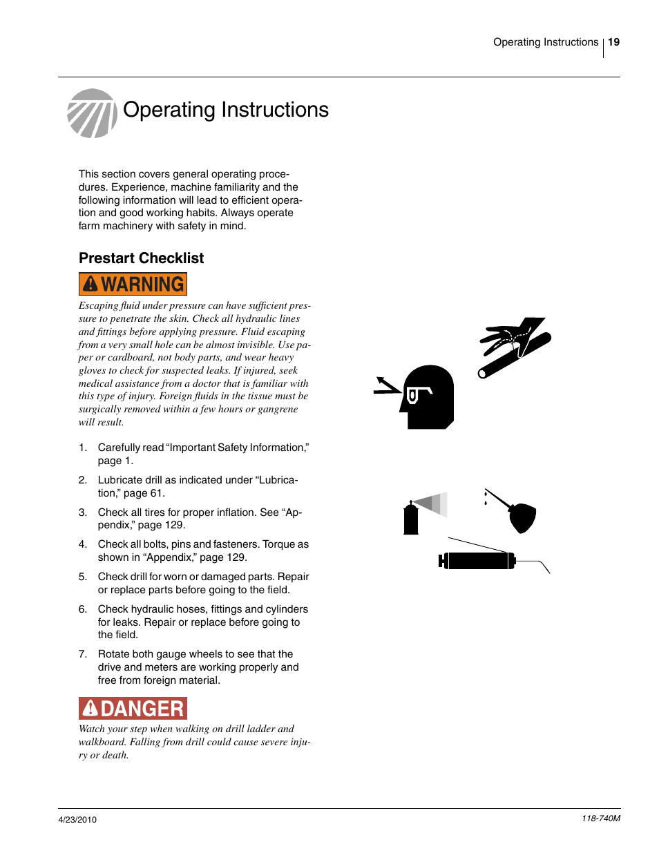 Operating instructions, Prestart checklist | Great Plains 2020P Operator Manual User Manual | Page 21 / 136
