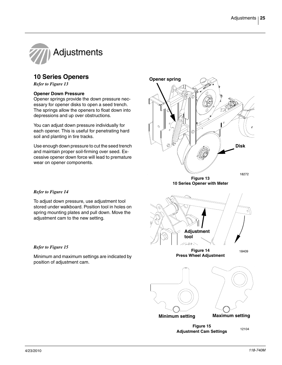 Adjustments, 10 series openers | Great Plains 2020P Operator Manual User Manual | Page 27 / 136