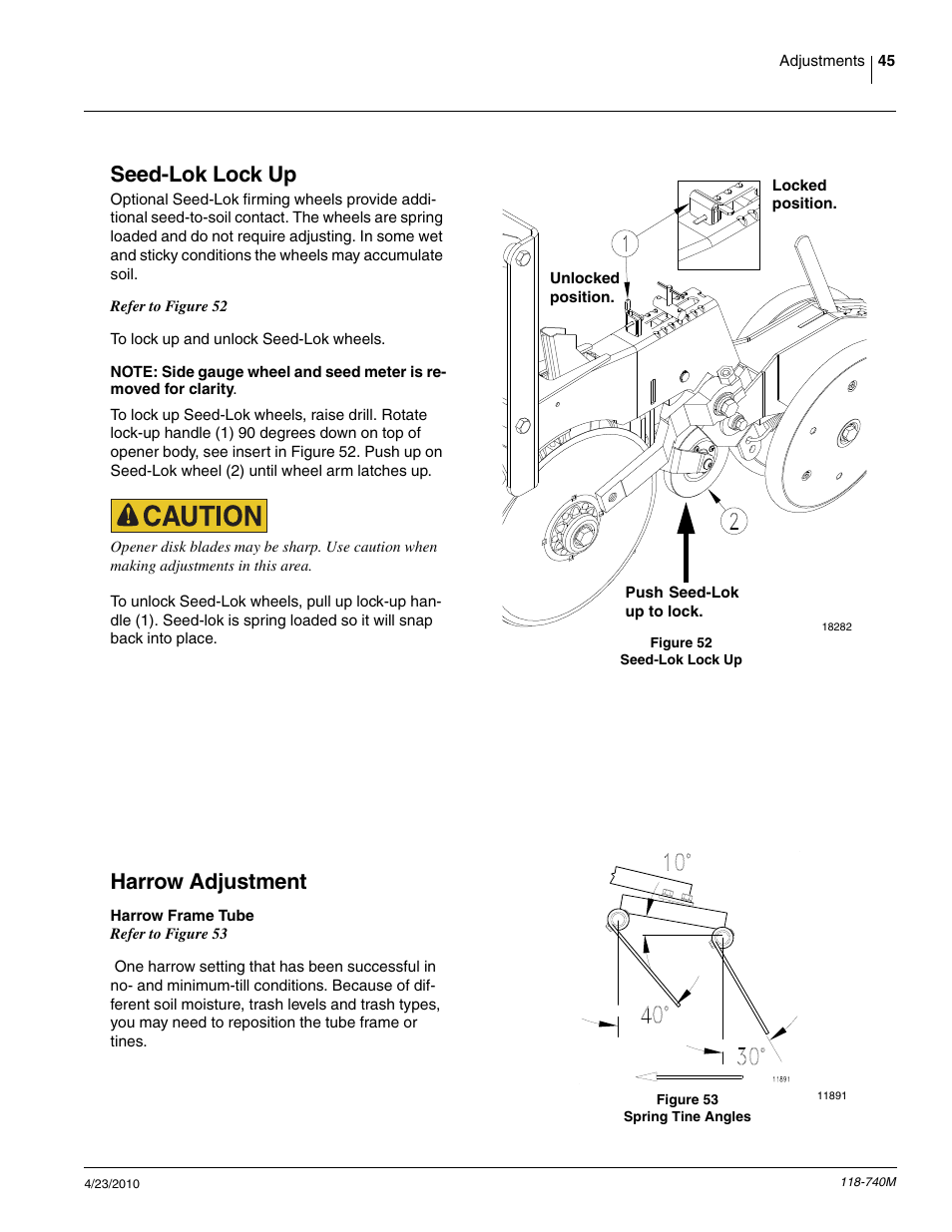 Seed-lok lock up, Harrow adjustment | Great Plains 2020P Operator Manual User Manual | Page 47 / 136