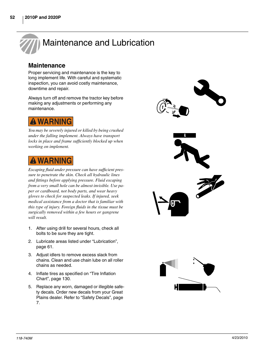 Maintenance and lubrication, Maintenance | Great Plains 2020P Operator Manual User Manual | Page 54 / 136