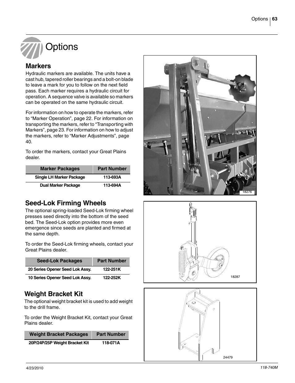 Options, Markers, Seed-lok firming wheels | Weight bracket kit | Great Plains 2020P Operator Manual User Manual | Page 65 / 136
