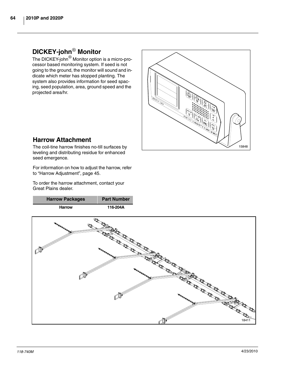 Dickey-john, Monitor, Harrow attachment | Great Plains 2020P Operator Manual User Manual | Page 66 / 136