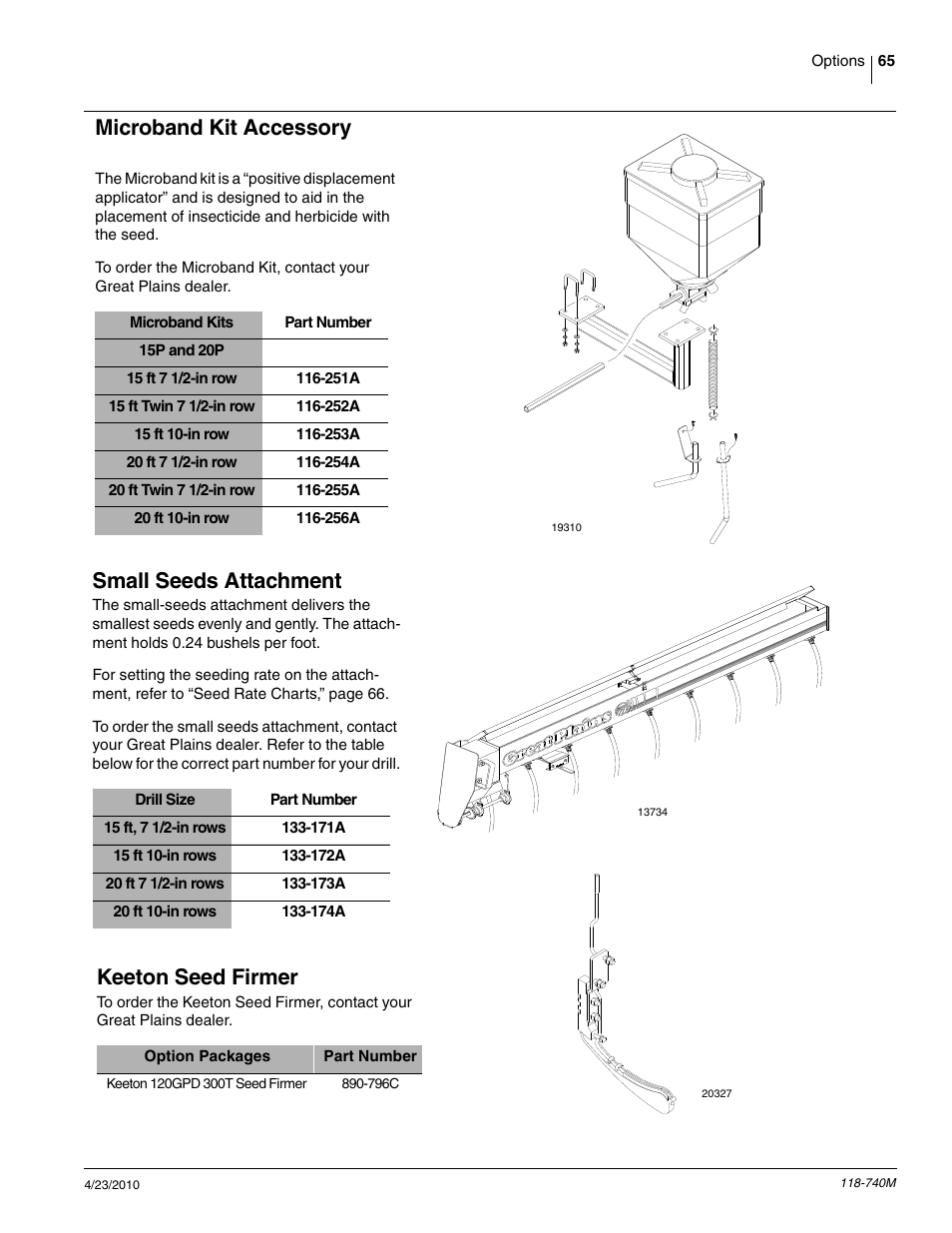 Microband kit accessory, Small seeds attachment, Keeton seed firmer | Great Plains 2020P Operator Manual User Manual | Page 67 / 136