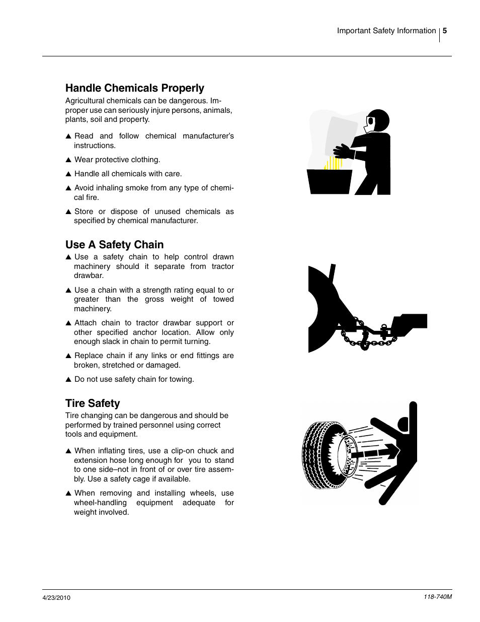 Handle chemicals properly, Use a safety chain, Tire safety | Great Plains 2020P Operator Manual User Manual | Page 7 / 136