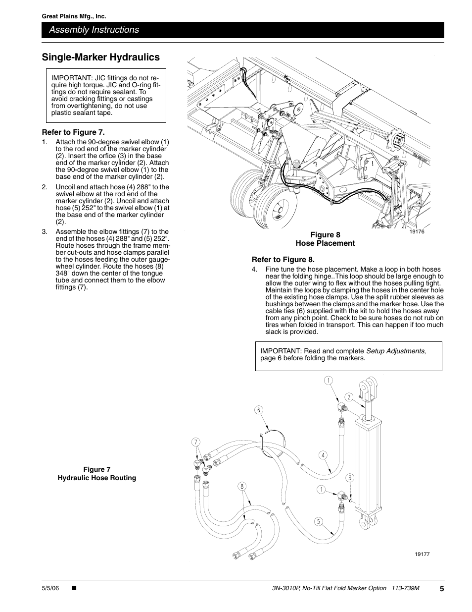 Single-marker hydraulics, Assembly instructions | Great Plains 3N-3010P Assembly Instructions User Manual | Page 5 / 9