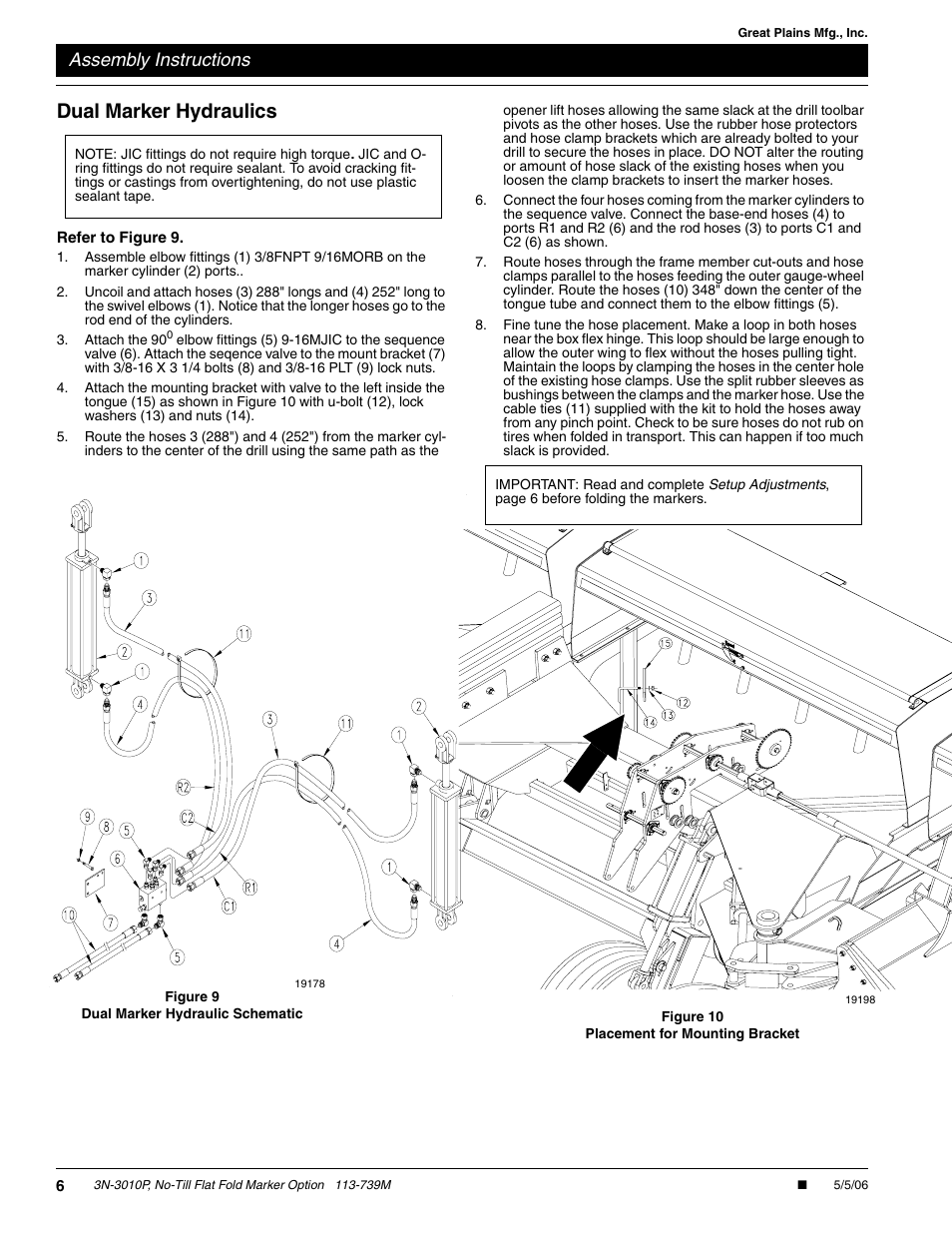 Dual marker hydraulics, Assembly instructions | Great Plains 3N-3010P Assembly Instructions User Manual | Page 6 / 9