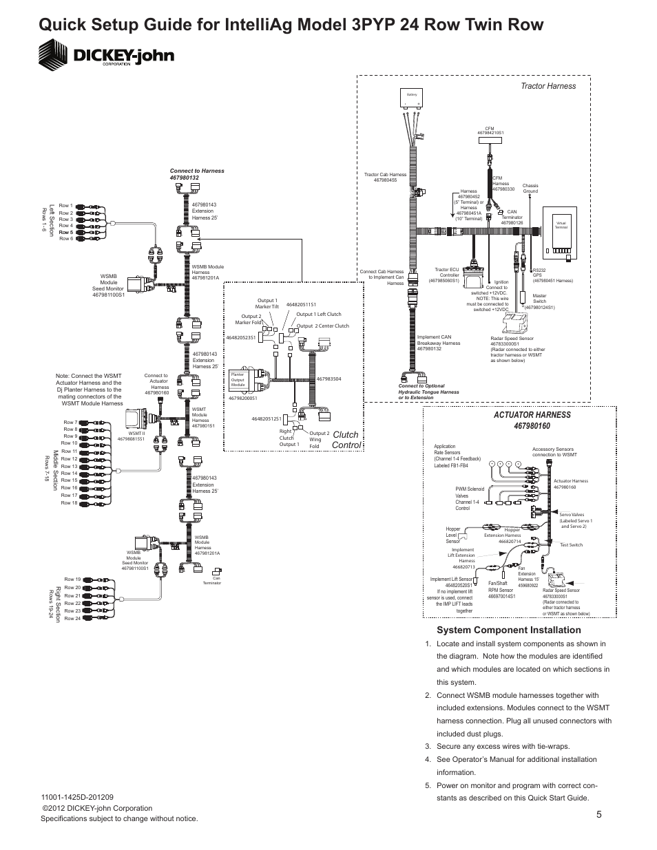 System component installation, Clutch control, Tractor harness | Great Plains 3PYP-24TR40 24 Twin Row 40-Inch Quick Start User Manual | Page 5 / 5