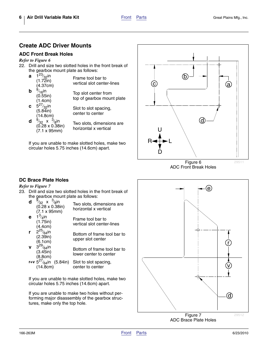 Create adc driver mounts, Adc front break holes, Dc brace plate holes | Cb a d, Er v d, Ud l r | Great Plains VARIABLE RATE KIT Operator Manual User Manual | Page 6 / 22