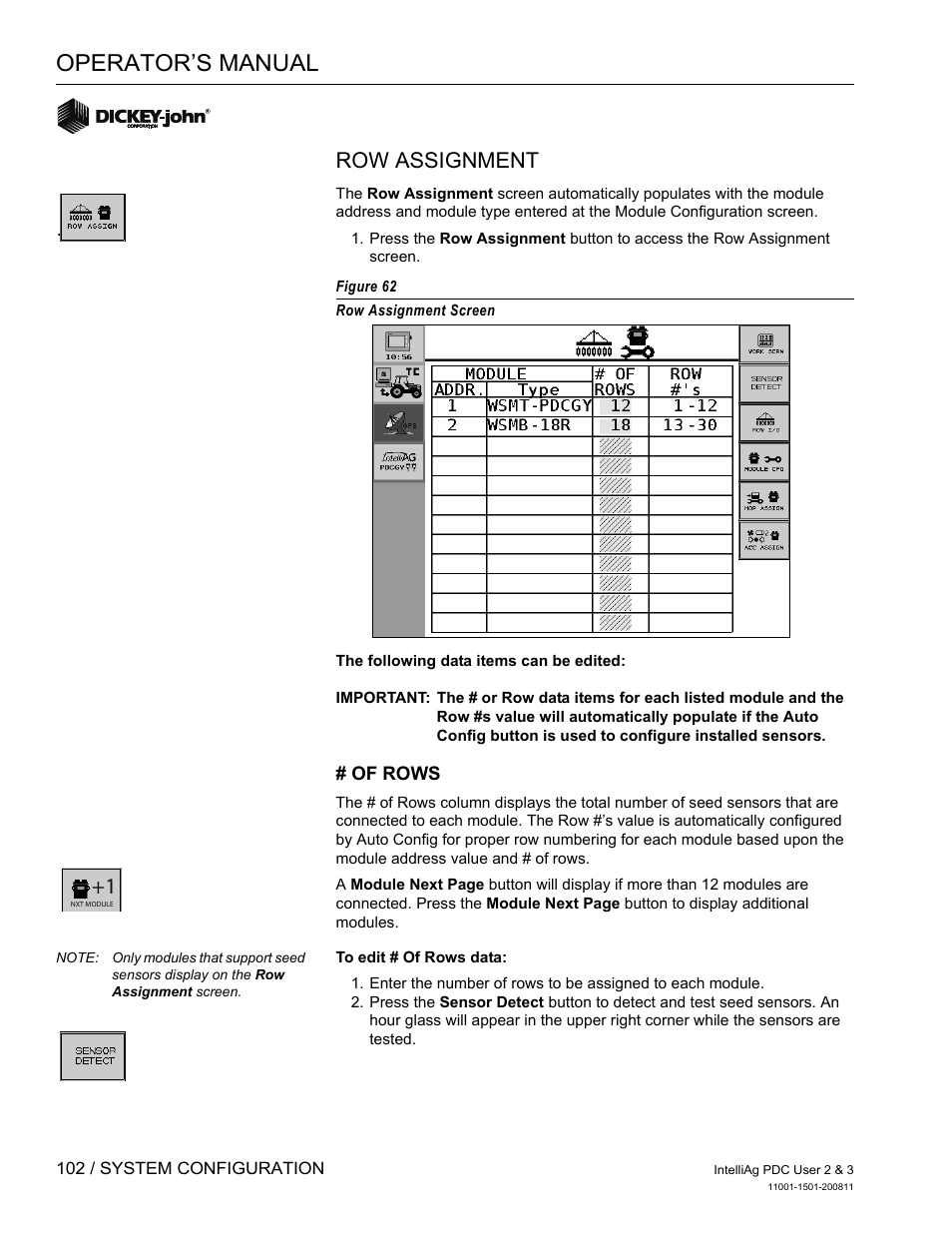 Operator’s manual, Row assignment | Great Plains DICKEY-john IntelliAg Planter-Drill Control L3 User Manual | Page 110 / 185