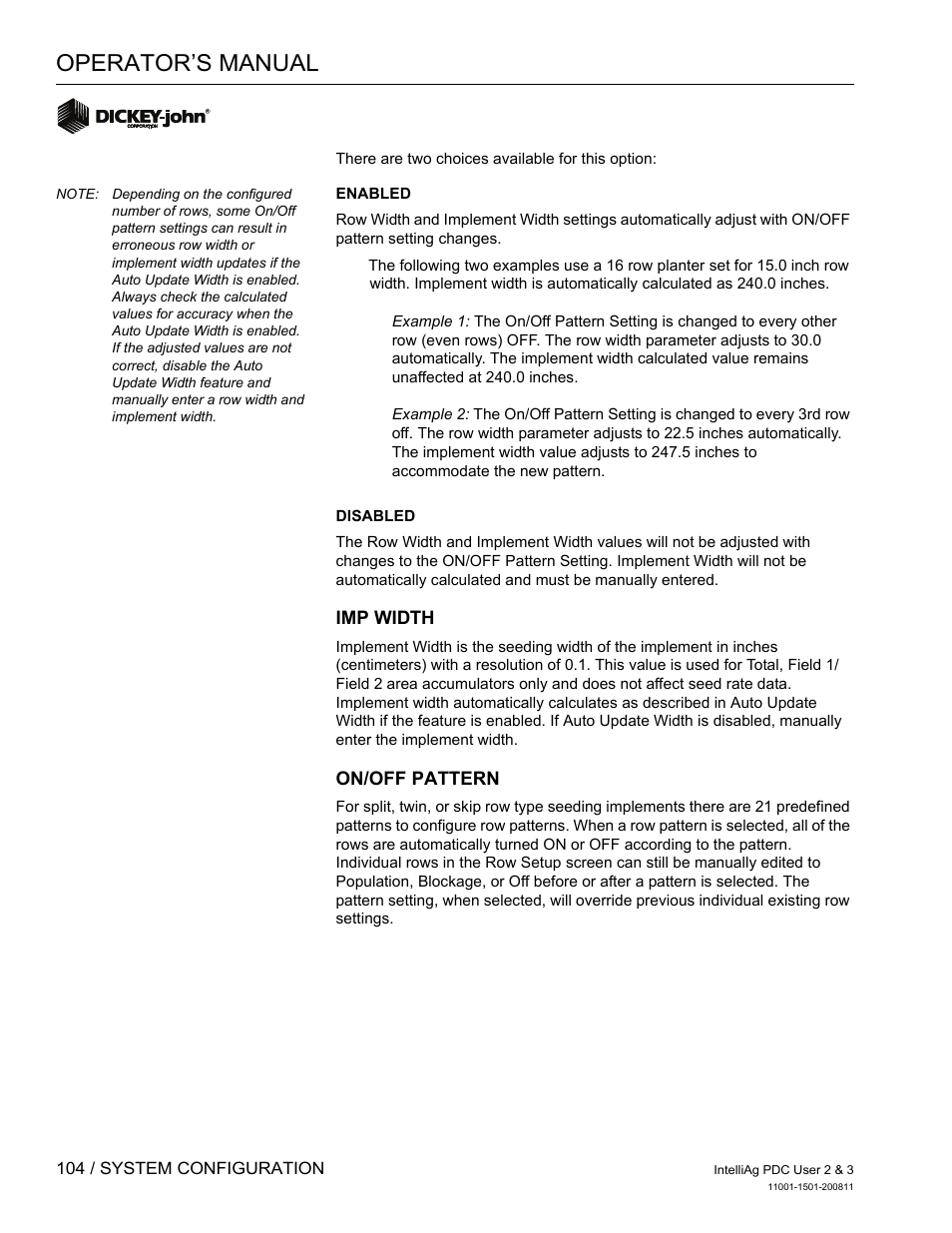 Operator’s manual | Great Plains DICKEY-john IntelliAg Planter-Drill Control L3 User Manual | Page 112 / 185