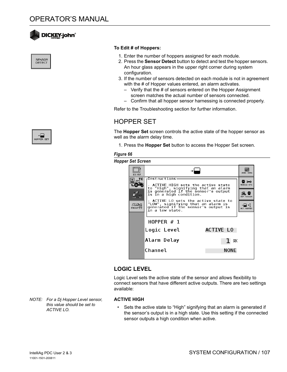 Operator’s manual, Hopper set | Great Plains DICKEY-john IntelliAg Planter-Drill Control L3 User Manual | Page 115 / 185