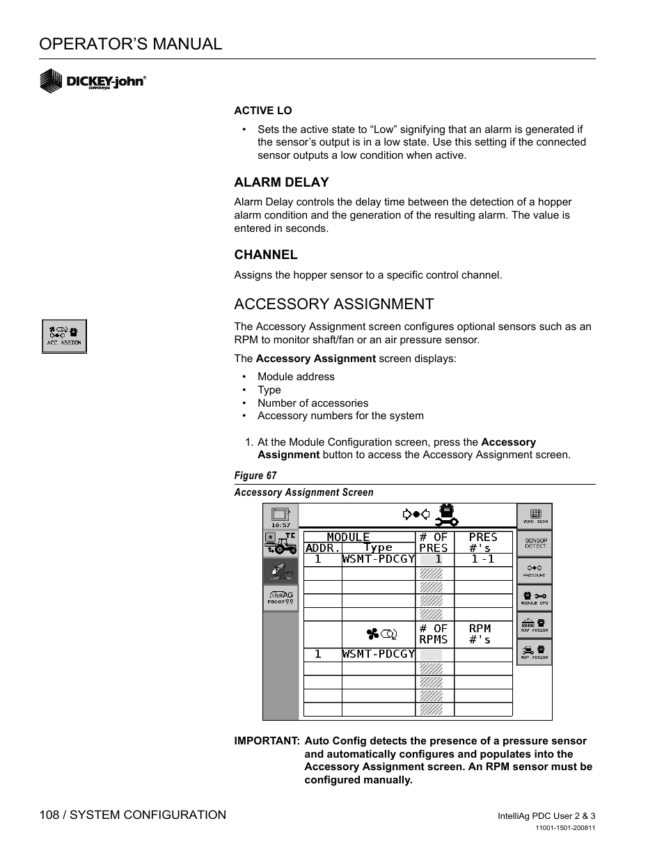 Operator’s manual, Accessory assignment | Great Plains DICKEY-john IntelliAg Planter-Drill Control L3 User Manual | Page 116 / 185