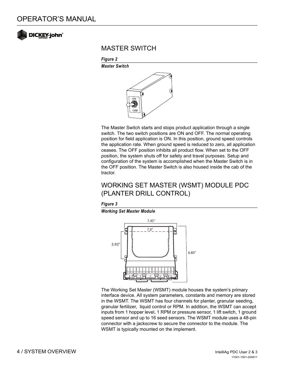 Operator’s manual, Master switch | Great Plains DICKEY-john IntelliAg Planter-Drill Control L3 User Manual | Page 12 / 185