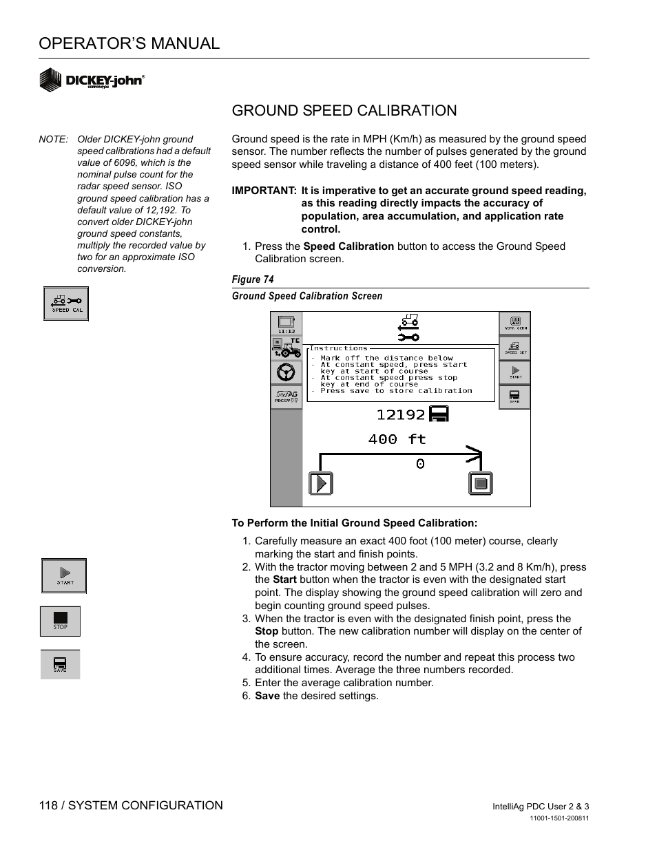 Operator’s manual, Ground speed calibration | Great Plains DICKEY-john IntelliAg Planter-Drill Control L3 User Manual | Page 126 / 185