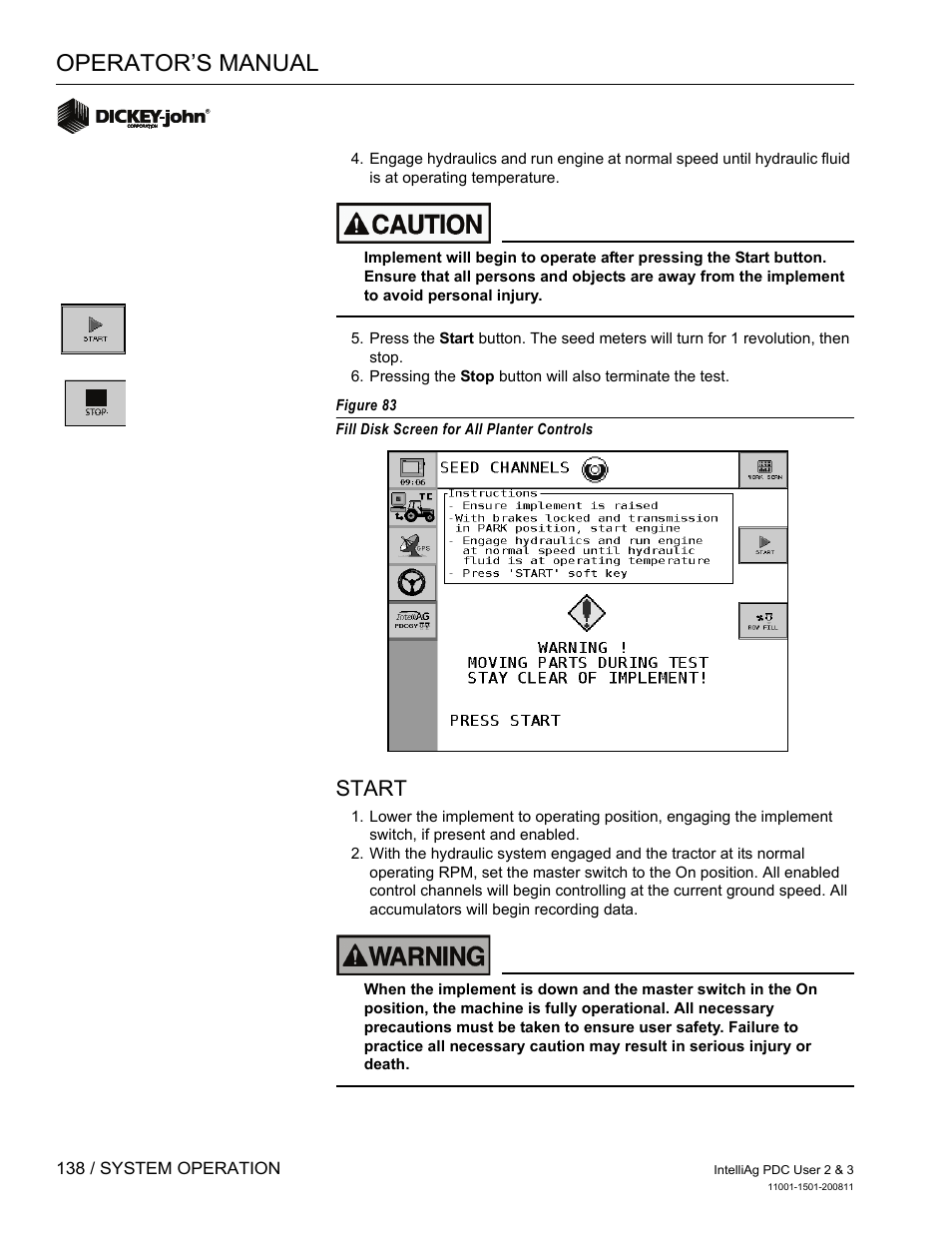 Operator’s manual, Start | Great Plains DICKEY-john IntelliAg Planter-Drill Control L3 User Manual | Page 146 / 185