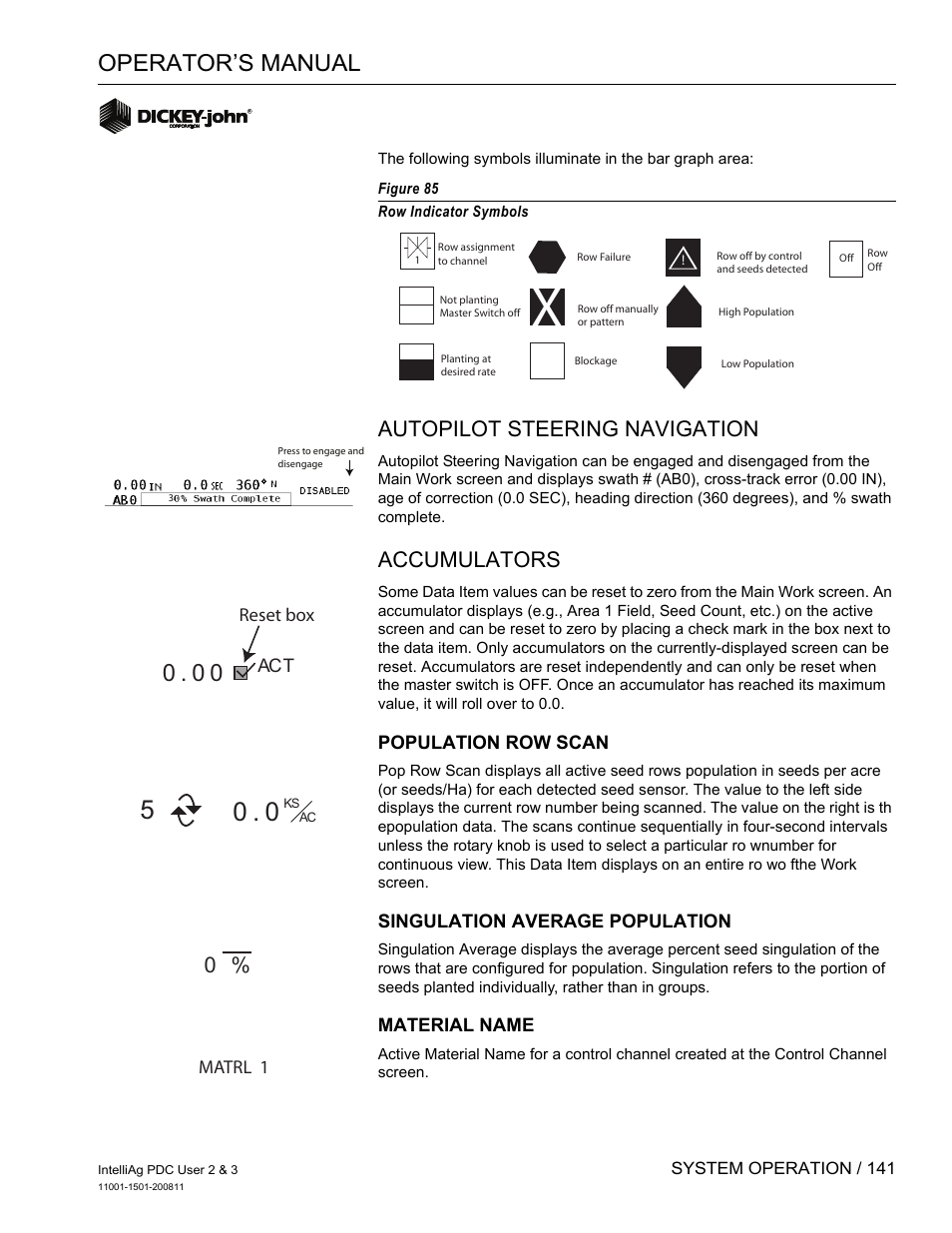 Operator’s manual, Autopilot steering navigation, Accumulators | Great Plains DICKEY-john IntelliAg Planter-Drill Control L3 User Manual | Page 149 / 185