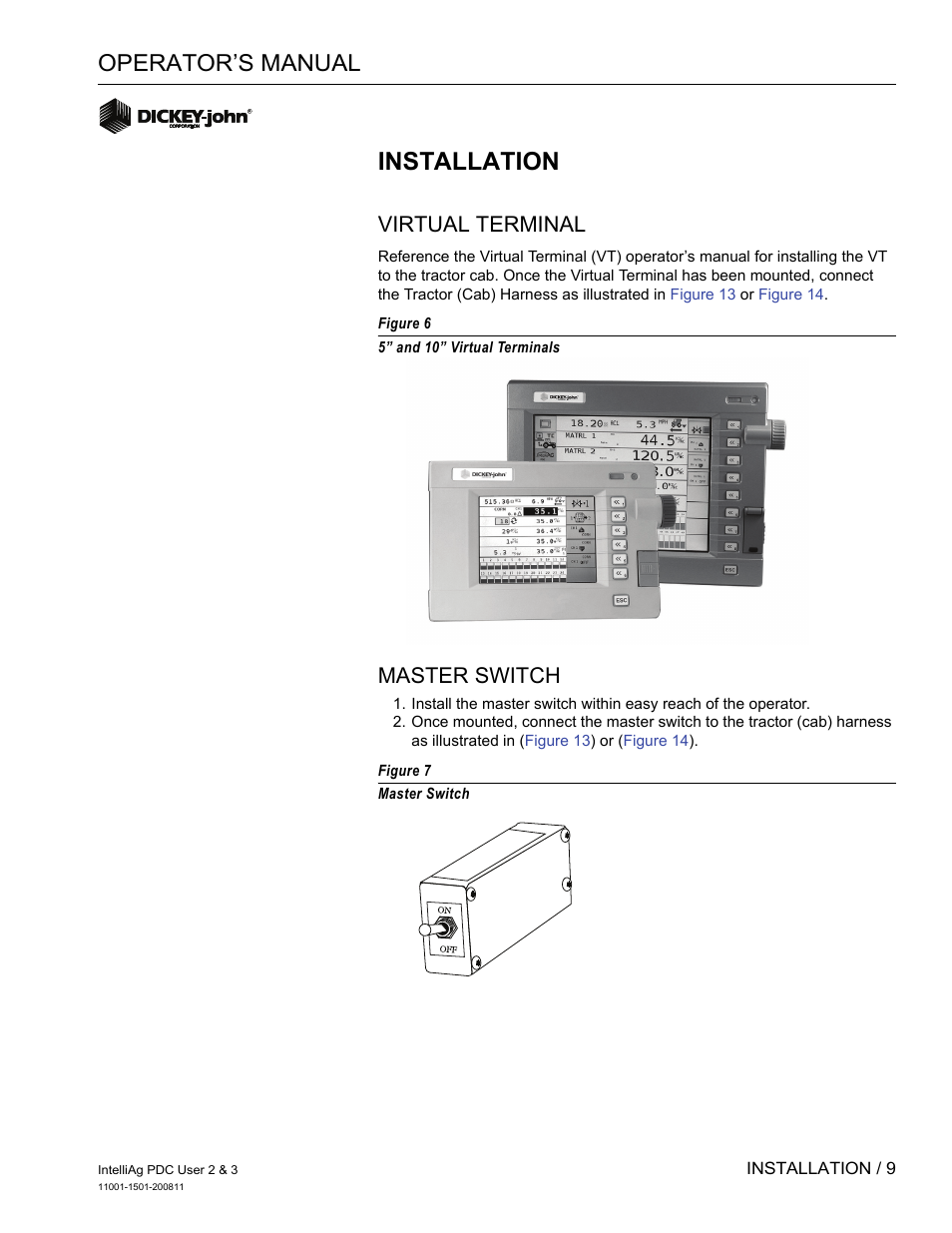 Installation, Operator’s manual, Virtual terminal | Master switch | Great Plains DICKEY-john IntelliAg Planter-Drill Control L3 User Manual | Page 17 / 185