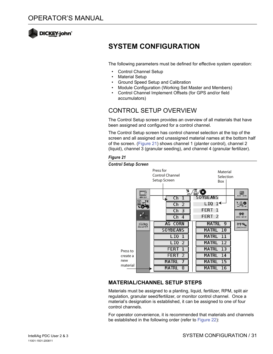 System configuration, Operator’s manual, Control setup overview | Great Plains DICKEY-john IntelliAg Planter-Drill Control L3 User Manual | Page 39 / 185