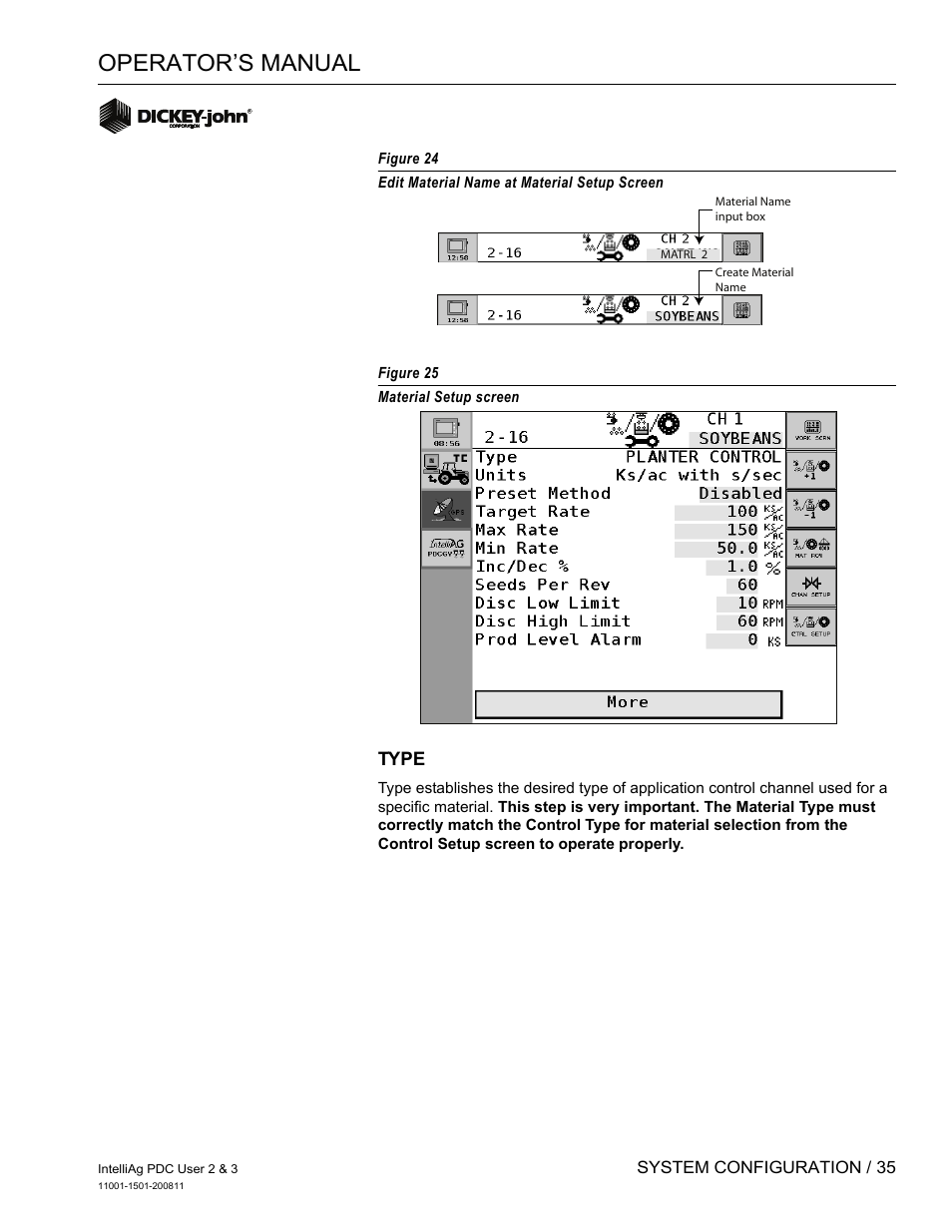 Operator’s manual, Type | Great Plains DICKEY-john IntelliAg Planter-Drill Control L3 User Manual | Page 43 / 185