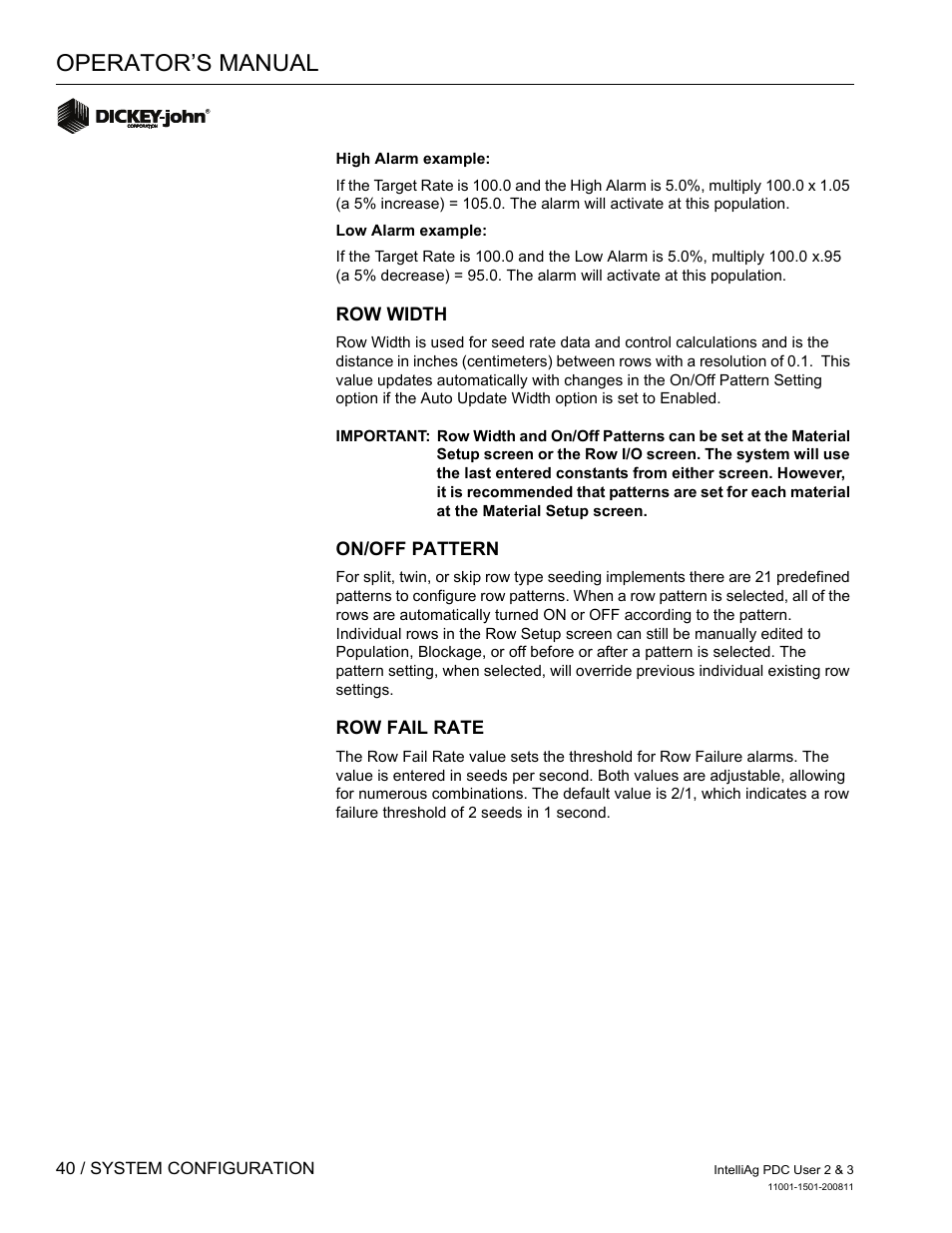 Operator’s manual | Great Plains DICKEY-john IntelliAg Planter-Drill Control L3 User Manual | Page 48 / 185