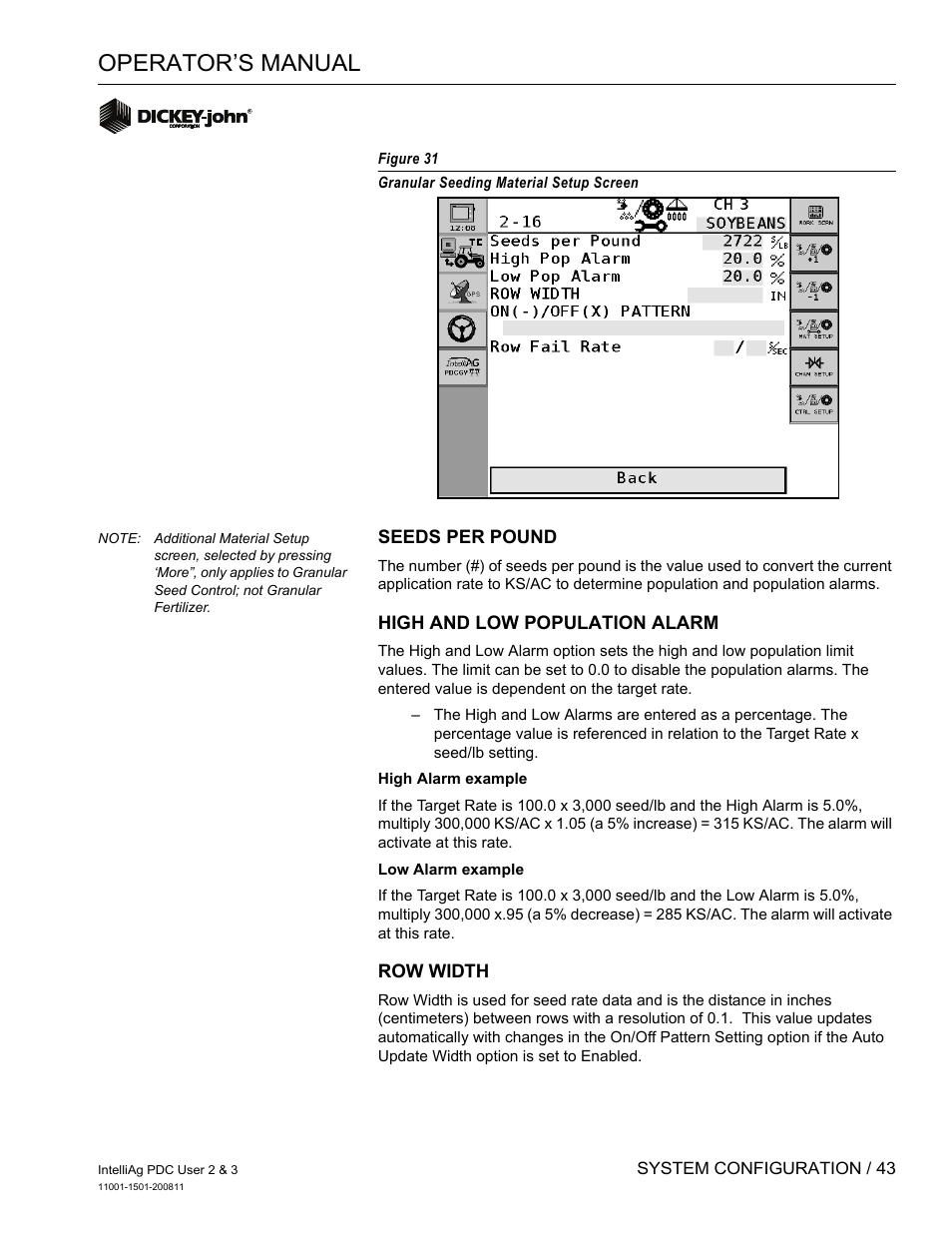 Operator’s manual | Great Plains DICKEY-john IntelliAg Planter-Drill Control L3 User Manual | Page 51 / 185