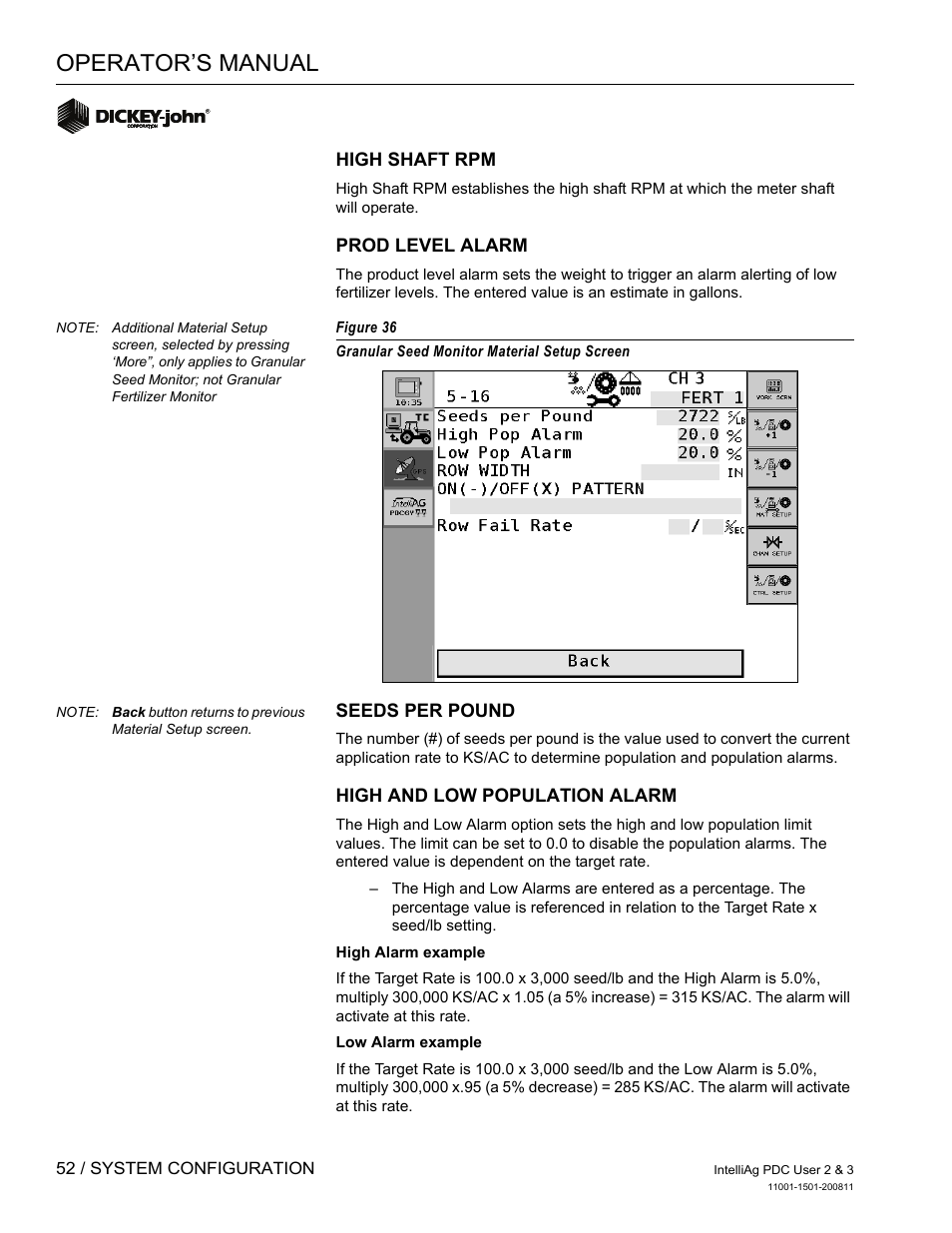 Operator’s manual | Great Plains DICKEY-john IntelliAg Planter-Drill Control L3 User Manual | Page 60 / 185