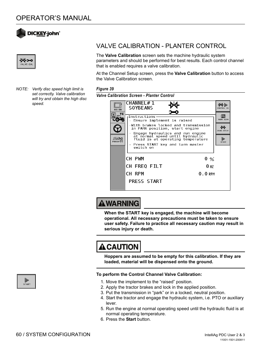 Operator’s manual, Valve calibration - planter control | Great Plains DICKEY-john IntelliAg Planter-Drill Control L3 User Manual | Page 68 / 185