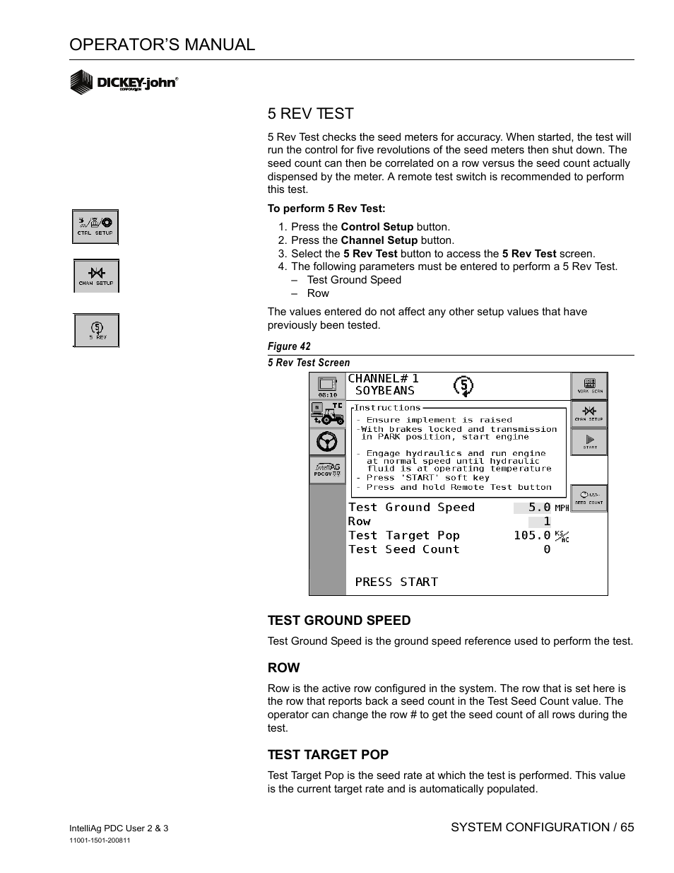 Operator’s manual, 5 rev test | Great Plains DICKEY-john IntelliAg Planter-Drill Control L3 User Manual | Page 73 / 185