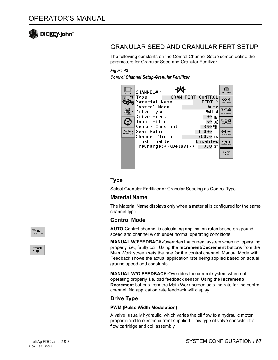 Operator’s manual, Granular seed and granular fert setup | Great Plains DICKEY-john IntelliAg Planter-Drill Control L3 User Manual | Page 75 / 185