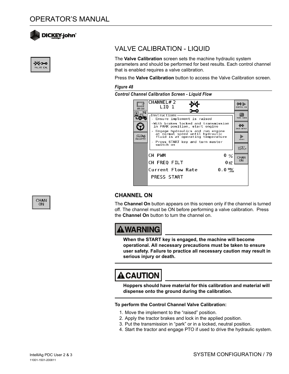 Operator’s manual, Valve calibration - liquid | Great Plains DICKEY-john IntelliAg Planter-Drill Control L3 User Manual | Page 87 / 185