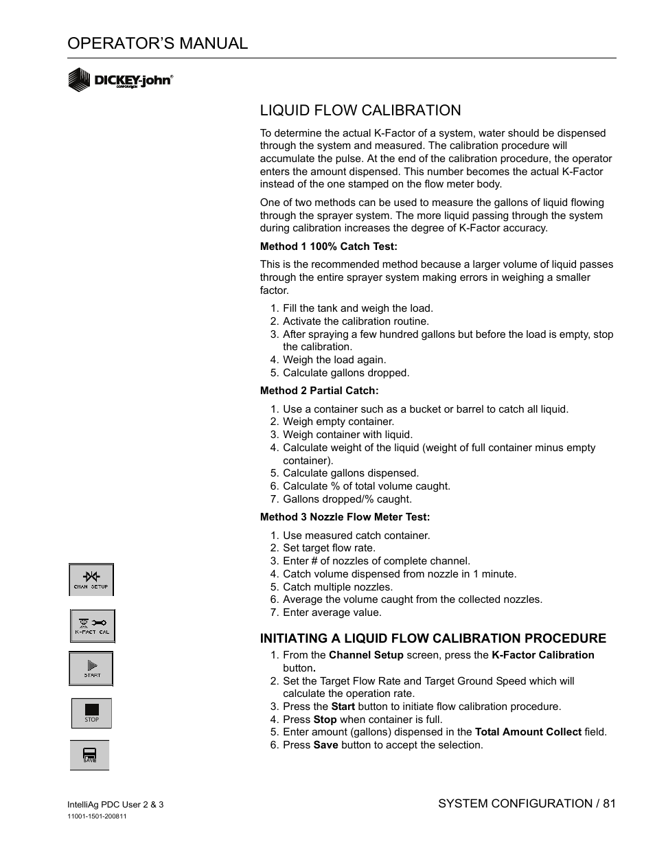 Operator’s manual, Liquid flow calibration | Great Plains DICKEY-john IntelliAg Planter-Drill Control L3 User Manual | Page 89 / 185