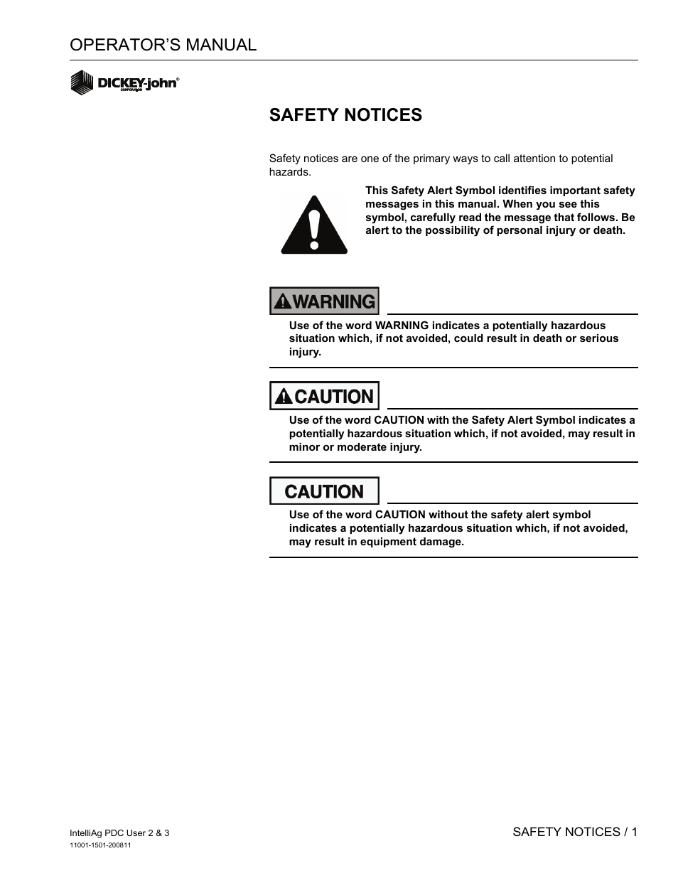 Safety notices, Operator’s manual | Great Plains DICKEY-john IntelliAg Planter-Drill Control L3 User Manual | Page 9 / 185