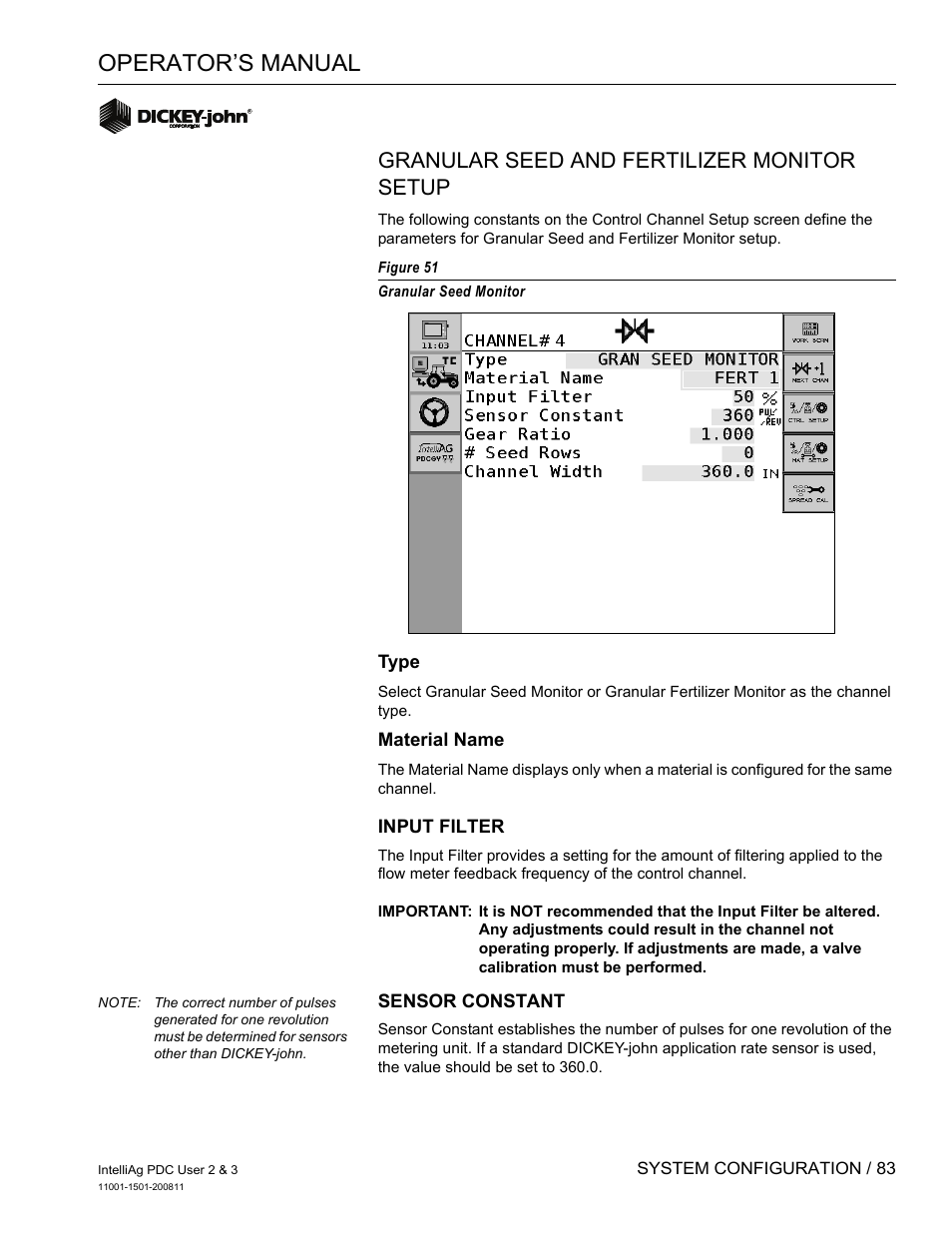 Operator’s manual, Granular seed and fertilizer monitor setup | Great Plains DICKEY-john IntelliAg Planter-Drill Control L3 User Manual | Page 91 / 185