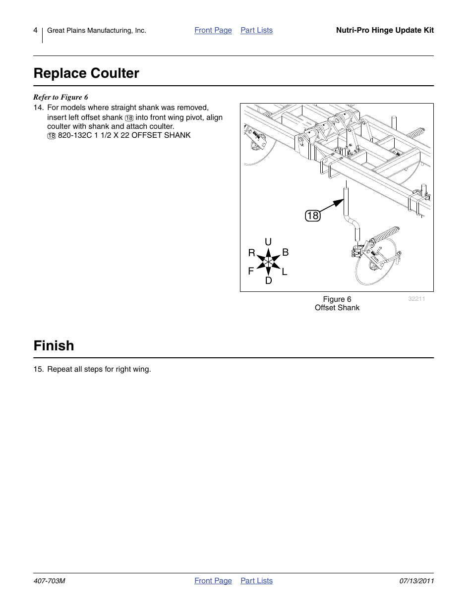 Replace coulter, Finish, An offset shank in step 14 | Great Plains Nutri Pro Wing Pivot User Manual | Page 4 / 6