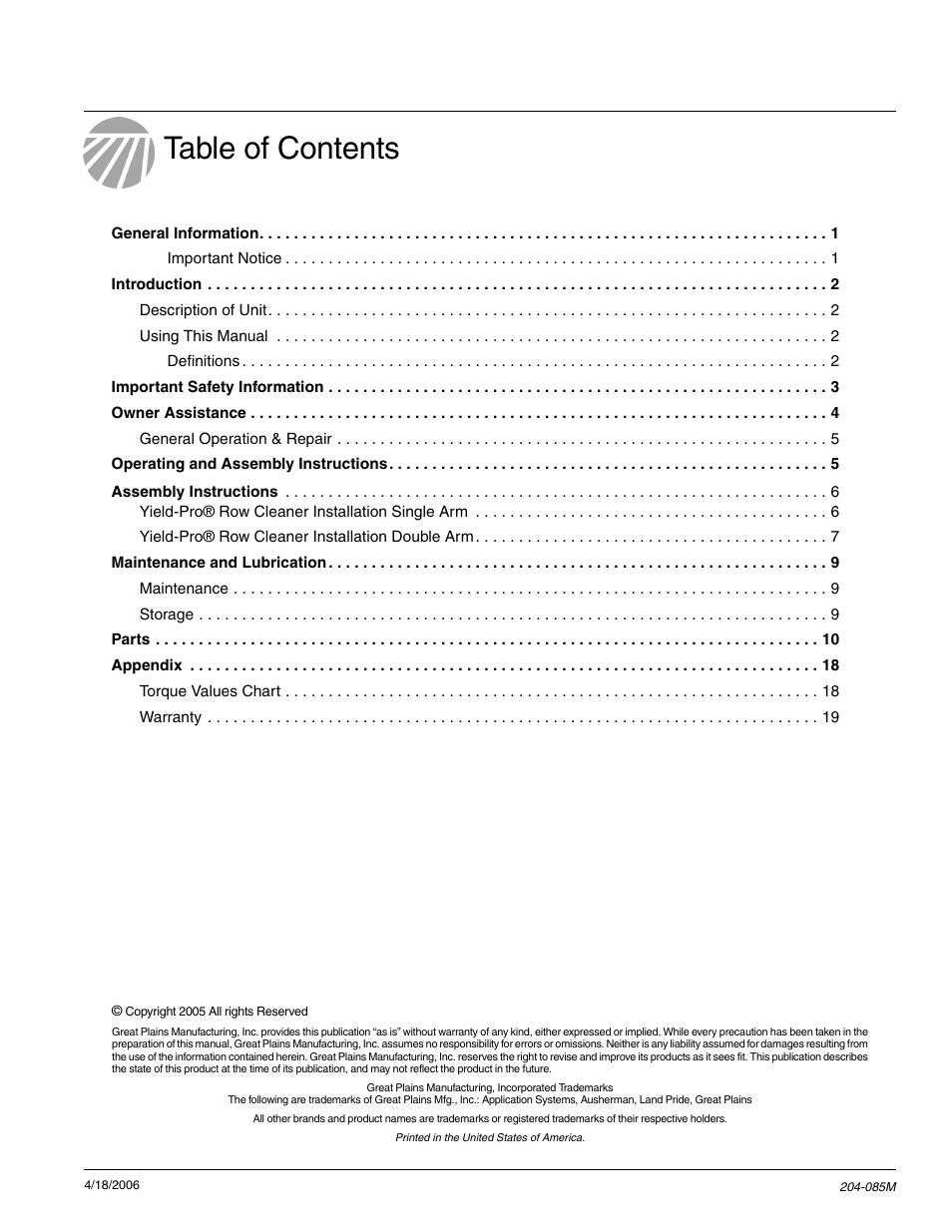 Great Plains Planter Unit-Mount Row Cleaners User Manual | Page 2 / 22