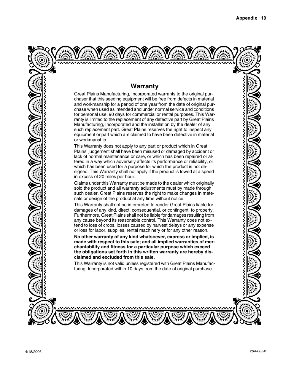 Warranty | Great Plains Planter Unit-Mount Row Cleaners User Manual | Page 21 / 22