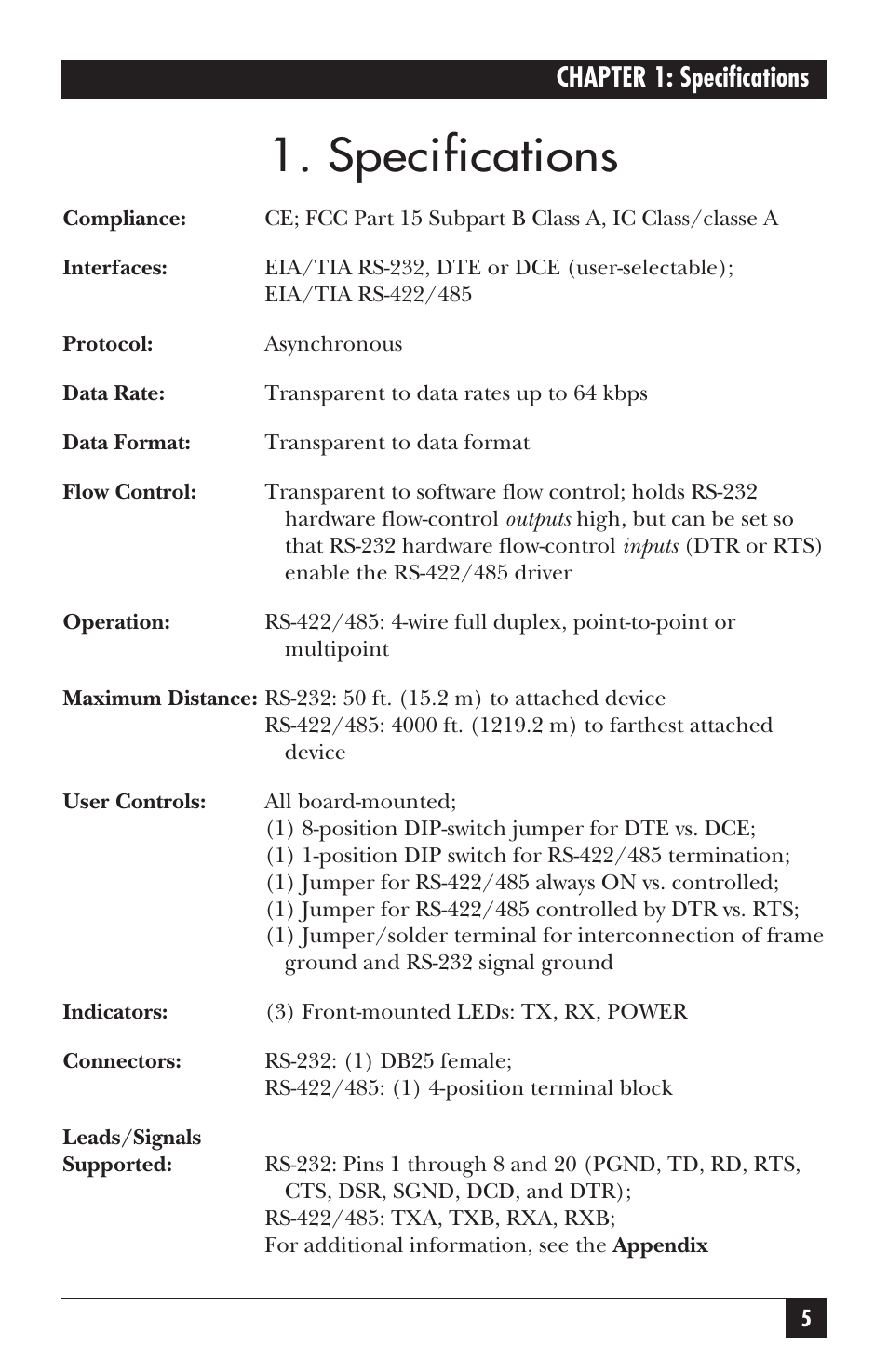 Specifications | Black Box IC107A-R3 User Manual | Page 6 / 20