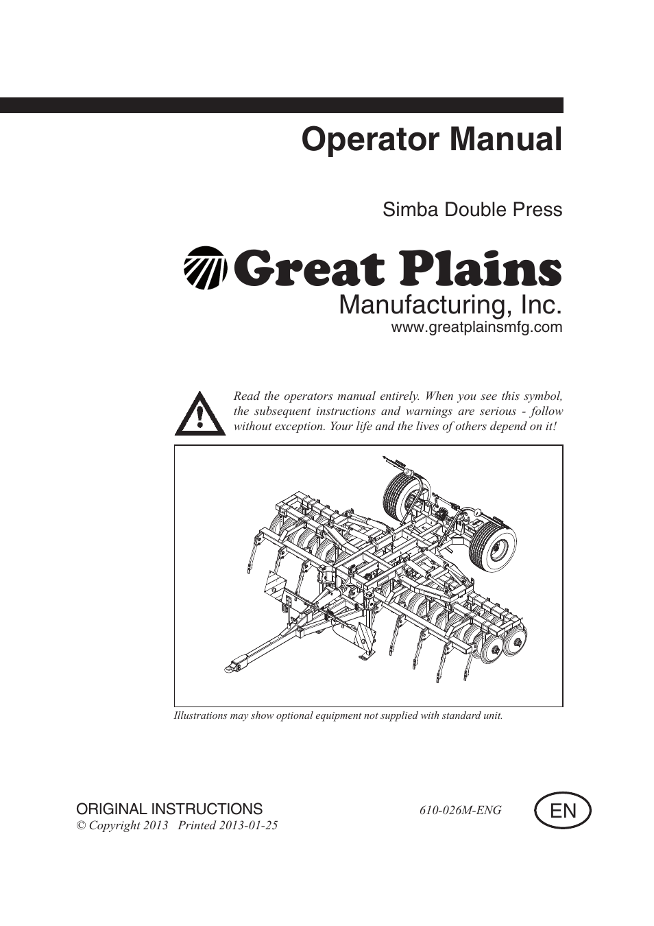 Great Plains Simba Double Press 2013 Operator Manual User Manual | 40 pages