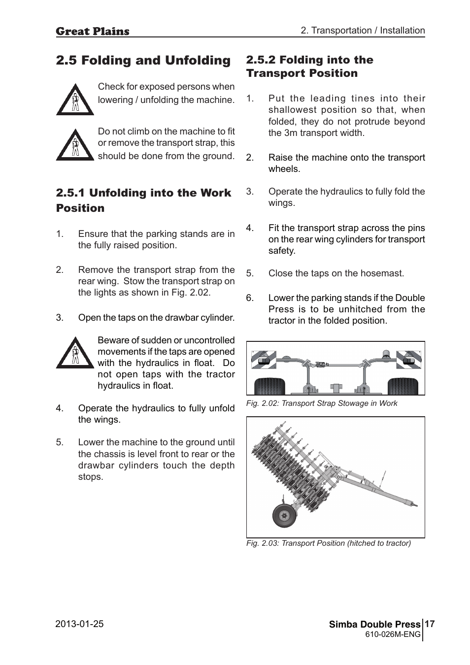 5 folding and unfolding | Great Plains Simba Double Press 2013 Operator Manual User Manual | Page 17 / 40