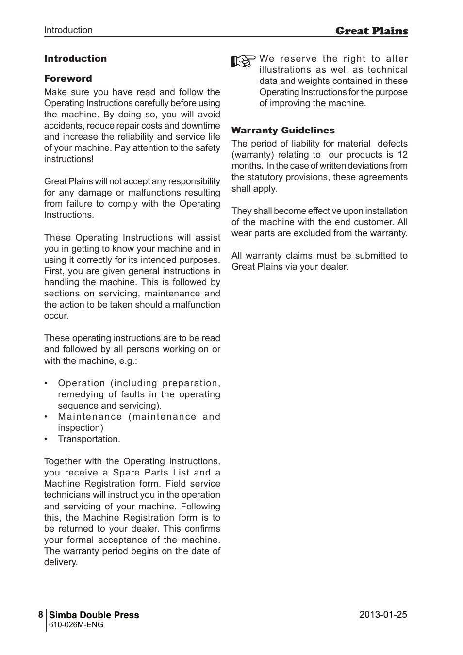 Great Plains Simba Double Press 2013 Operator Manual User Manual | Page 8 / 40
