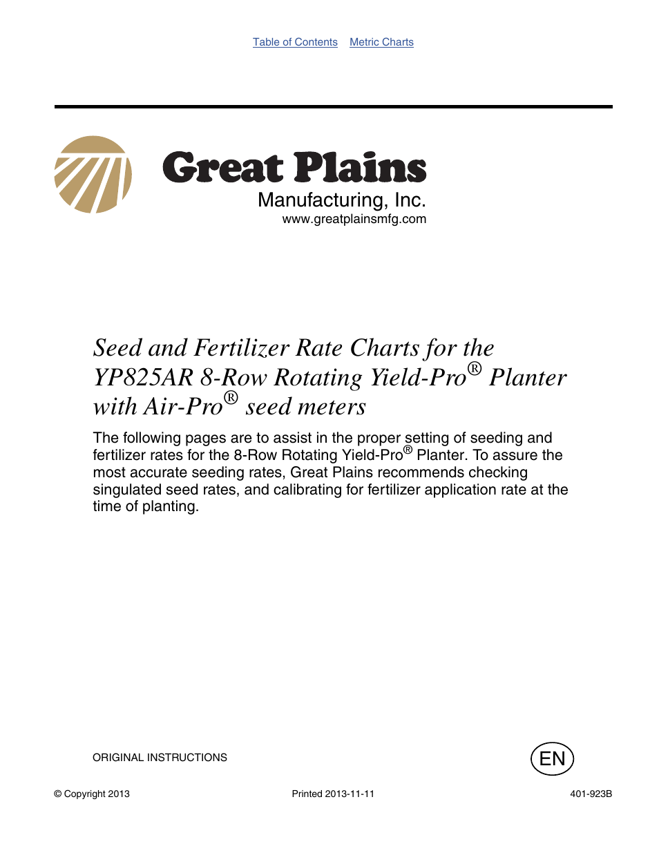 Great Plains YP825AR Material Rate User Manual | 124 pages