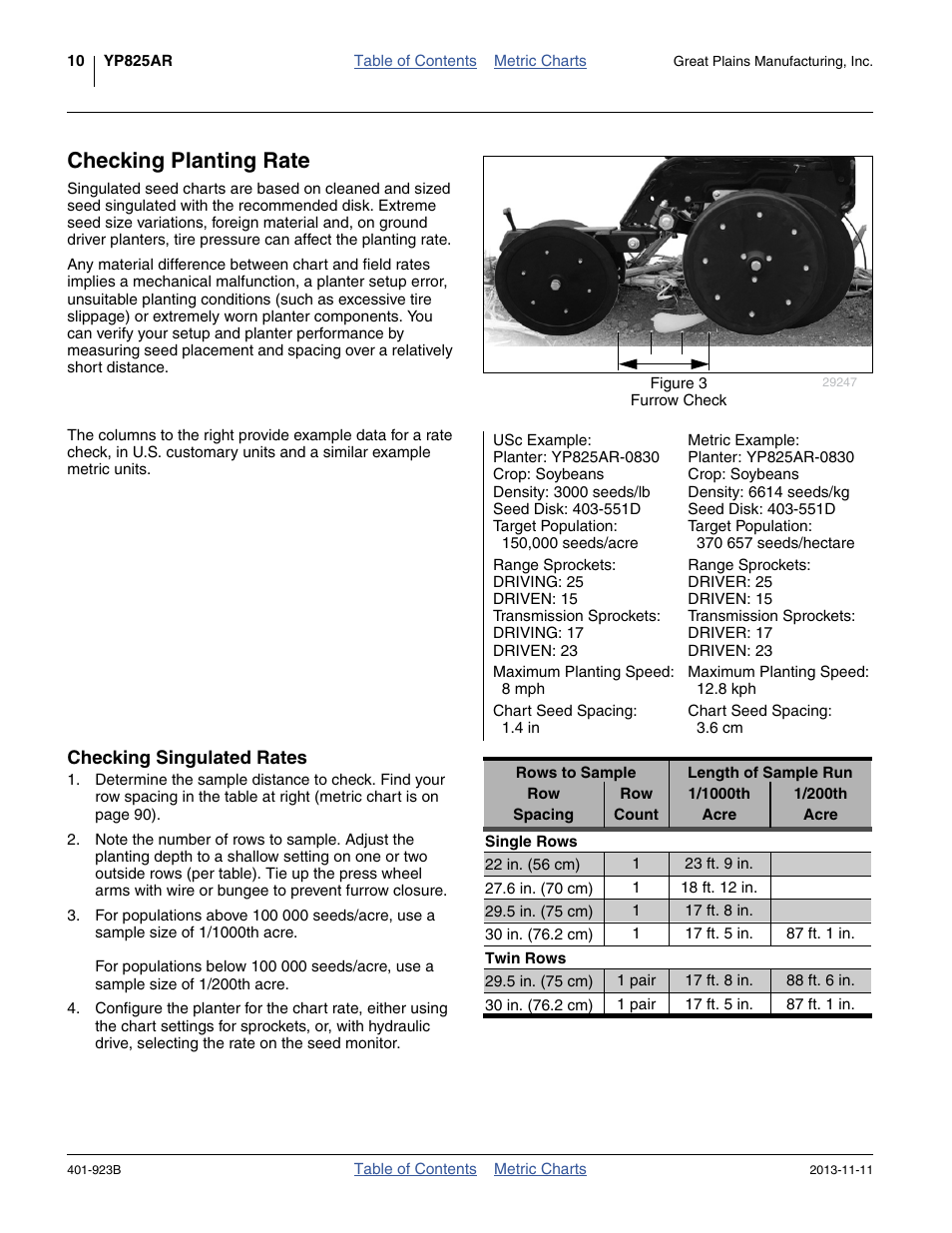 Checking planting rate, Checking singulated rates | Great Plains YP825AR Material Rate User Manual | Page 14 / 124