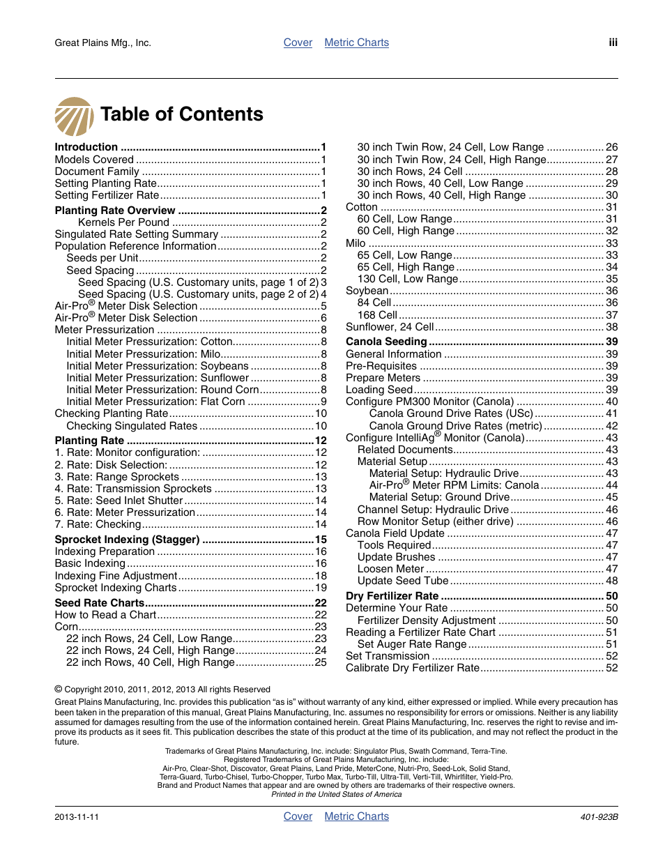 Great Plains YP825AR Material Rate User Manual | Page 3 / 124