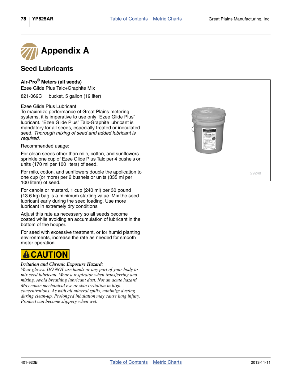 Appendix a, Seed lubricants, Appendix a seed lubricants | Great Plains YP825AR Material Rate User Manual | Page 82 / 124